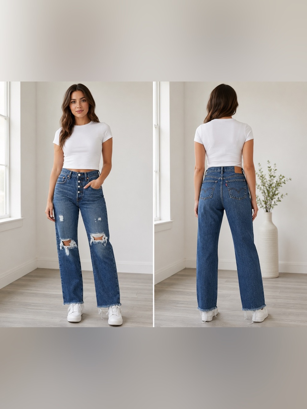 Levi's Premium Wedgie Straight Jeans Size 28 Distressed Raw Hem Button Fly